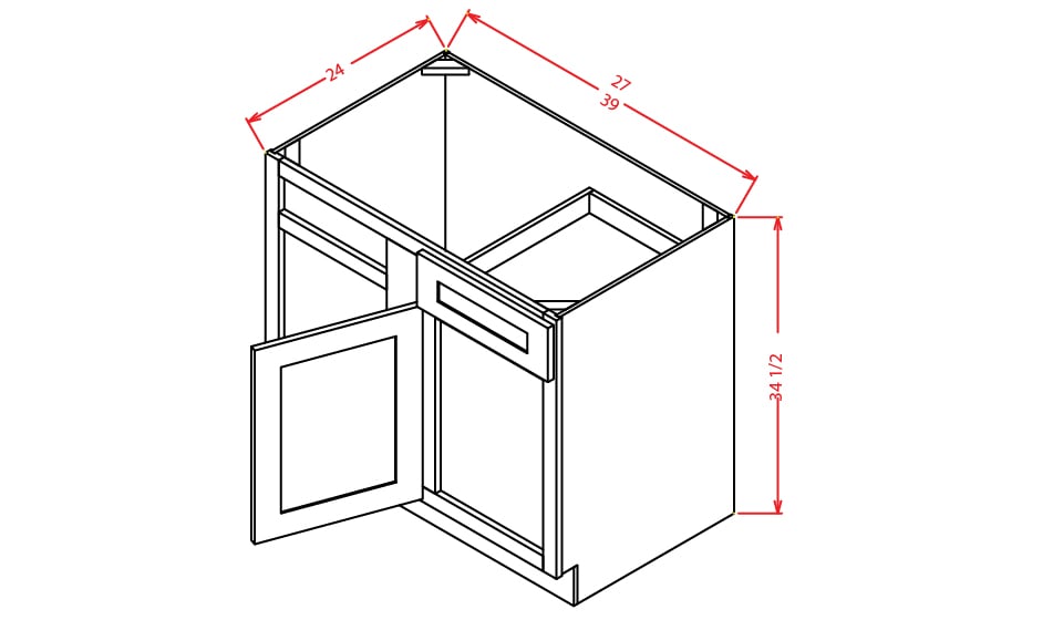 Stone Grey Shaker Blind Base Corner Cabinet - 27″W X 24″D X 34-1/2″