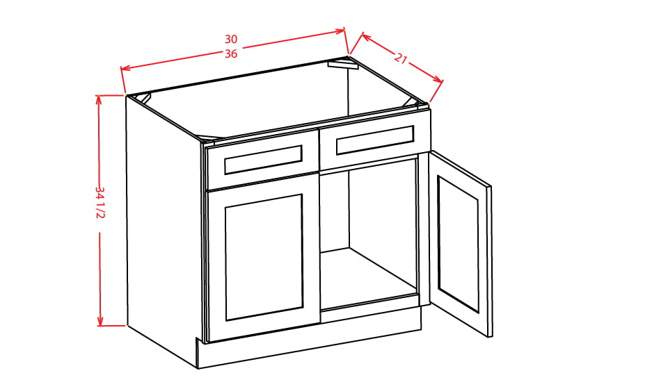 Gunnison Raised Panel Vanity Sink Base Cabinet - 30″W X 21″D X 34-1/2″H