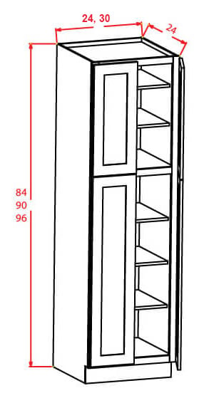 Frosted White Shaker Wall Pantry - 30″W X 24″D X 90″H